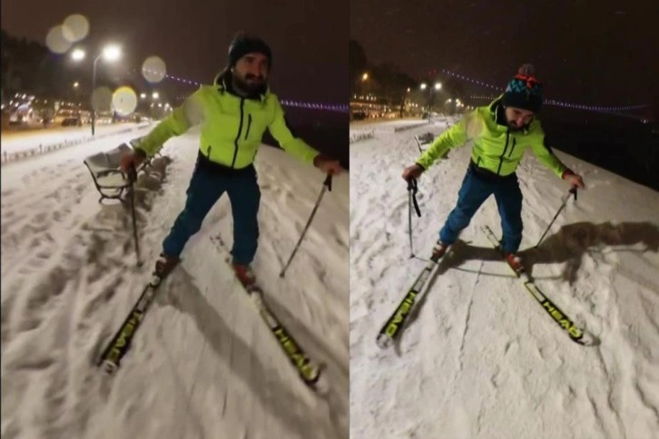 Avcılar’da kayak yapan vatandaş, bu kez Üsküdar’da boğaz kıyısında kaydı