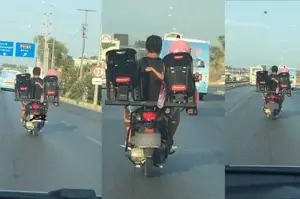 Antalya’da trafikte akılalmaz görüntü: Motosiklet sürücüsü baba iki çocuğunu böyle taşıdı