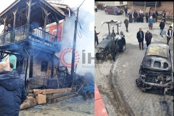 Gediz’deki yangında traktör, otomobil ve samanlık yandı